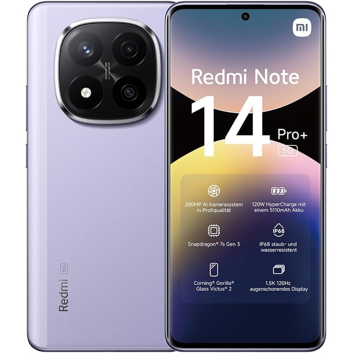 Xiaomi Redmi Note 14 Pro Plus 5G, 8+256GB, 200MP AI camera, 120W HyperCharge, AI features, Purple