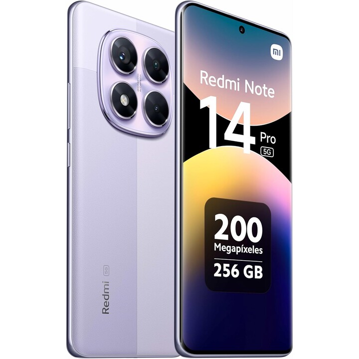 Xiaomi Redmi Note 14 Pro 5G, 8+256GB, Cámara AI de 200MP, Batería de 5110mAh, Funciones AI, Morado