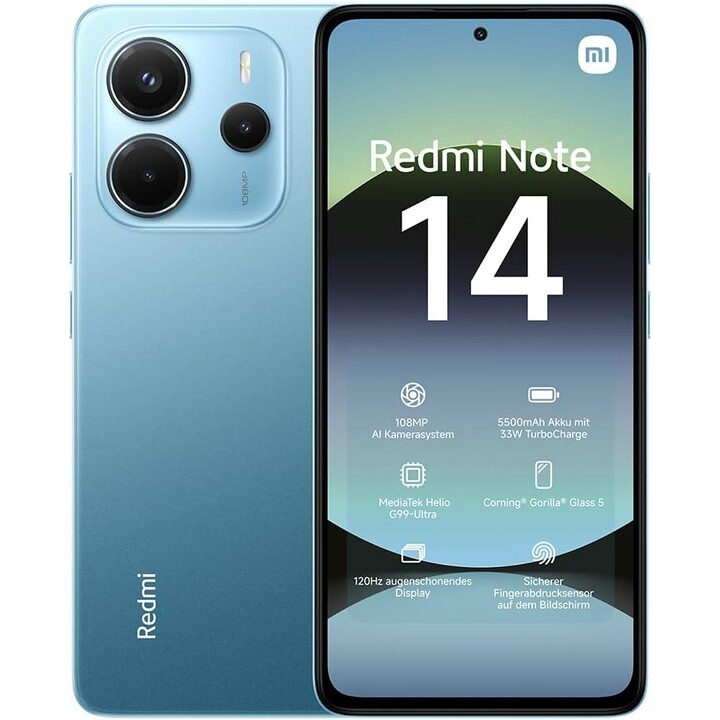 Xiaomi Redmi Note 14, 8+256GB, 108MP AI camera system, 5500mAh battery, AI features, Blue