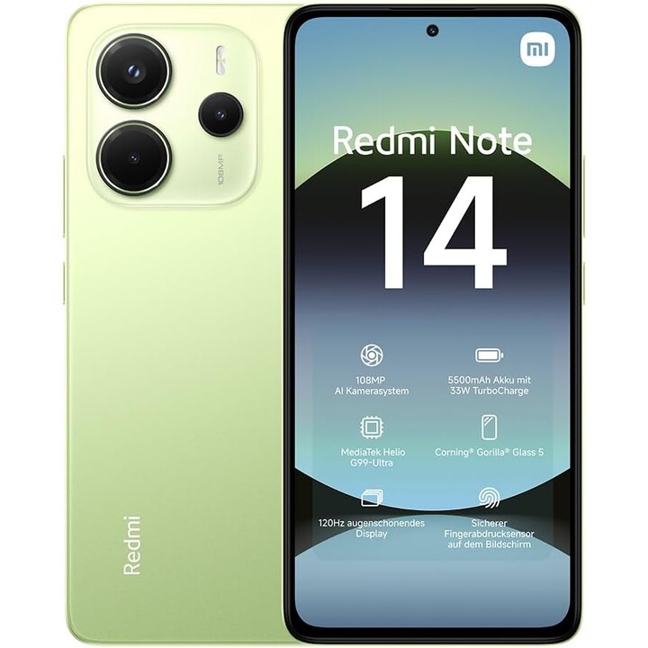 Xiaomi Redmi Note 14, 8+256GB, 108MP AI camera system, 5500mAh battery, AI features, Green