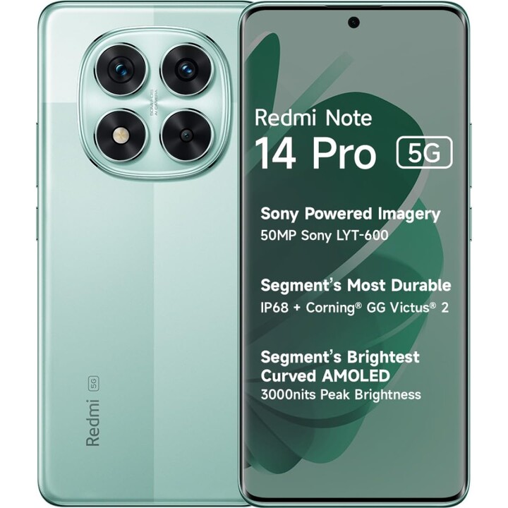 Xiaomi Redmi Note 14 Pro 5G, 12+512GB, 200MP AI camera, 5110mAh battery, AI features, Green