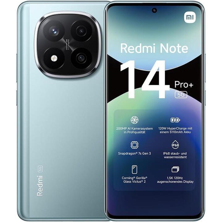Xiaomi Redmi Note 14 Pro Plus 5G, 12+256 GB, câmera AI de 200mp, hipercharge 120W, AI, azul