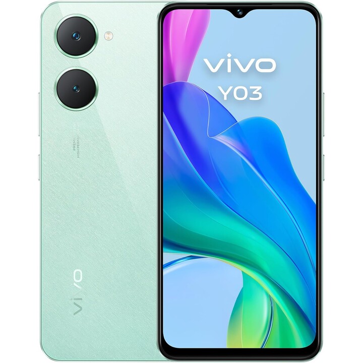 Vivo Y03, 4 Go 128 Go, 6,56 Smartphone LCD, MediaTek Helio G85, 5000mAh, Gemme vert