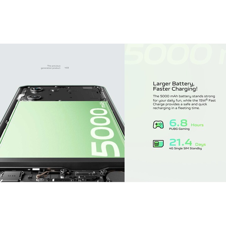 Vivo Y03, 4GB 128GB, 6.56 LCD Smartphone, Mediatek Helio G85, 5000mAh, Gem Green