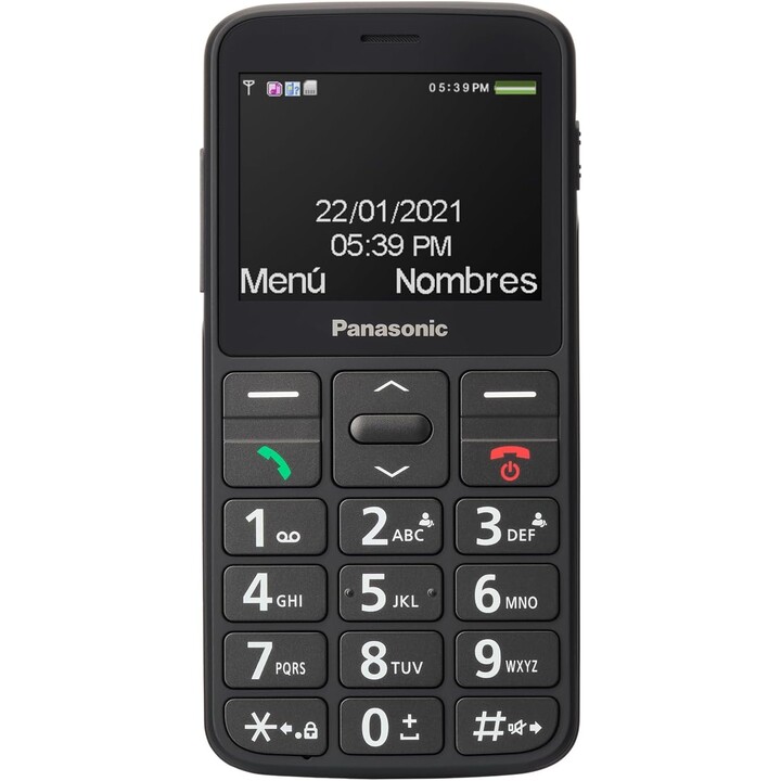 Panasonic KX-TU160EXB, botón SOS, llaves de retroiluminación grandes, compatibilidad de audífonos, Bluetooth, negro