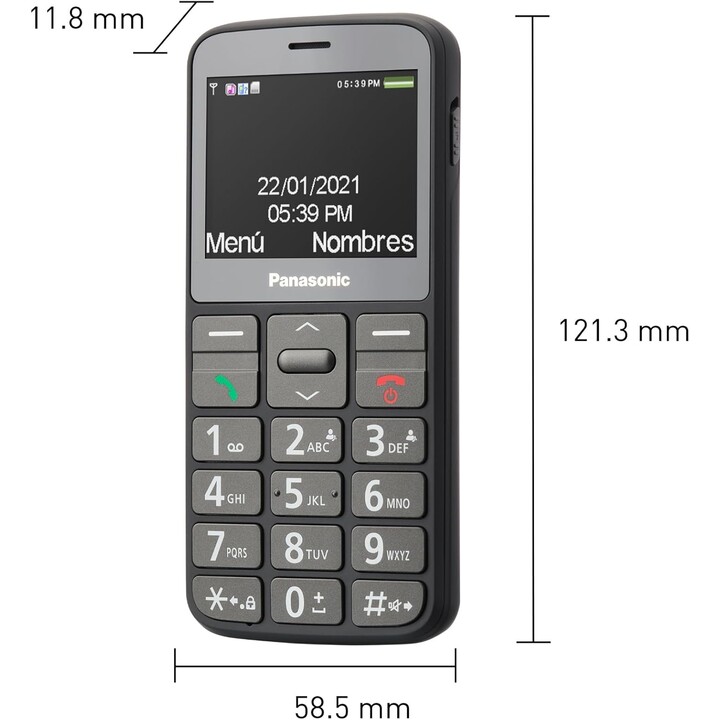 Panasonic KX-TU160EXB, botón SOS, llaves de retroiluminación grandes, compatibilidad de audífonos, Bluetooth, negro