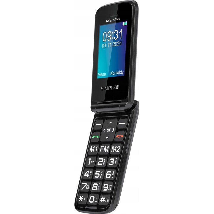 Kruger&Matz Simple 931, 4G SENIOR PHONE, Flip, 2 Screens, Loud, SOS, Black