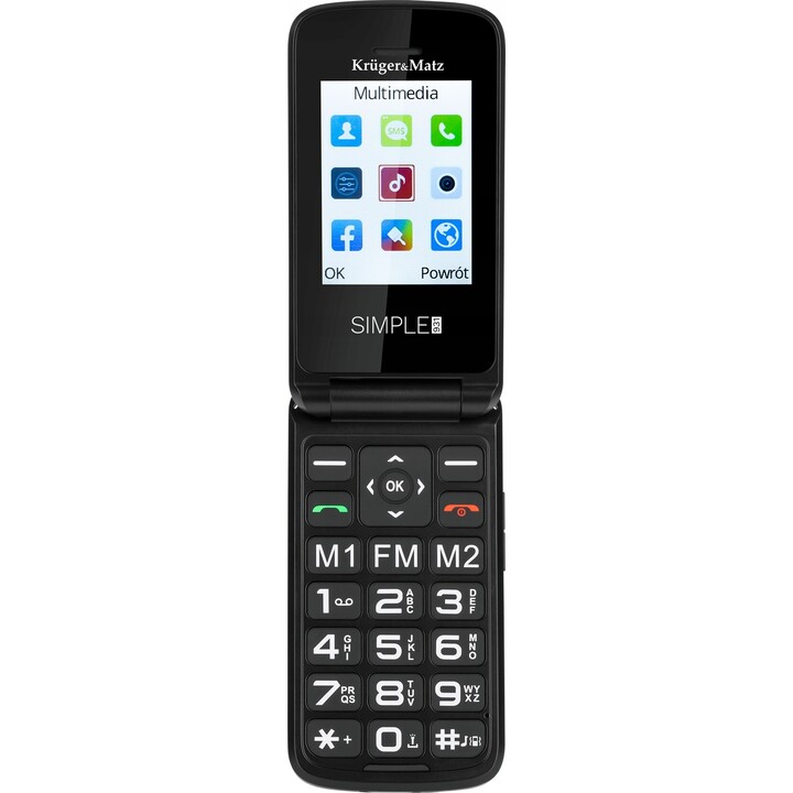 Kruger&Matz Simple 931, 4G SENIOR PHONE, Flip, 2 Screens, Loud, SOS, Black
