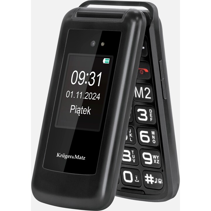 Kruger&Matz Simple 931, 4G SENIOR PHONE, Flip, 2 Screens, Loud, SOS, Black