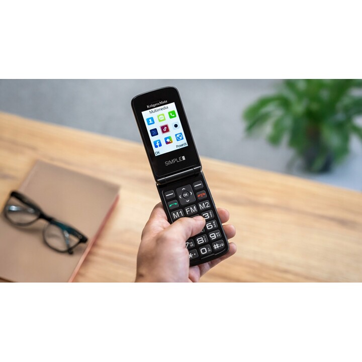 Kruger&Matz Simple 931, 4G SENIOR PHONE, Flip, 2 Screens, Loud, SOS, Black