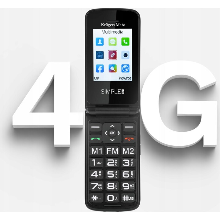 Kruger&Matz Simple 931, 4G SENIOR PHONE, Flip, 2 Screens, Loud, SOS, Black