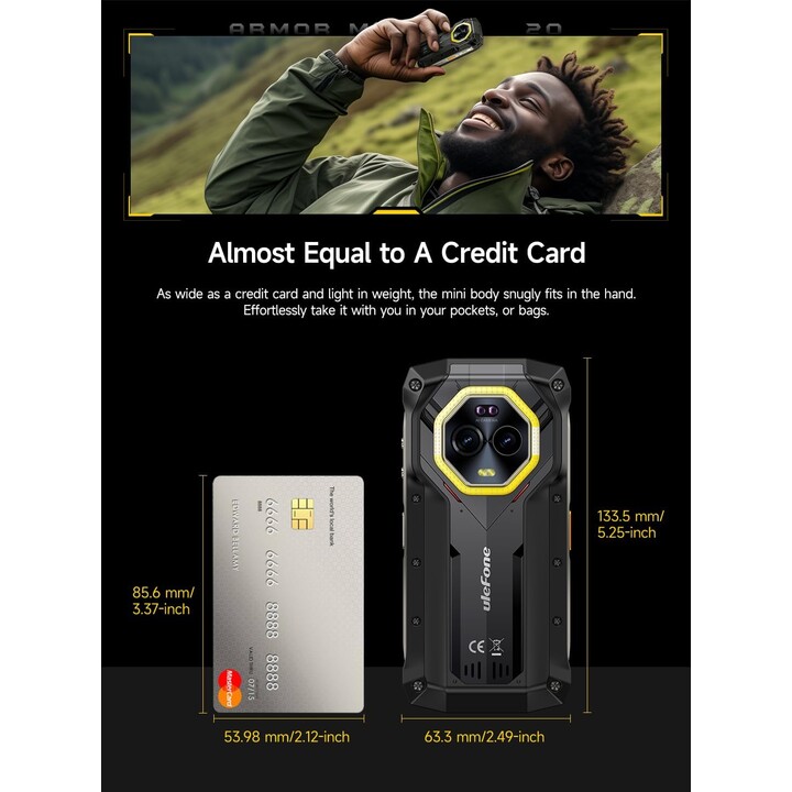 Ulefone Armor Mini 20 4G, 16GB+256GB, 6200mAh, carga inalámbrica, 64MP+50mp Cámara visión nocturna, 4.7 HD+90Hz, IP68, NFC GPS