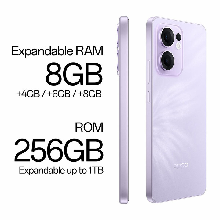 Oppo Reno13 F 5G, 8 + 256 Go, smartphone avec IA, 6,67 écran AMOLED, violet