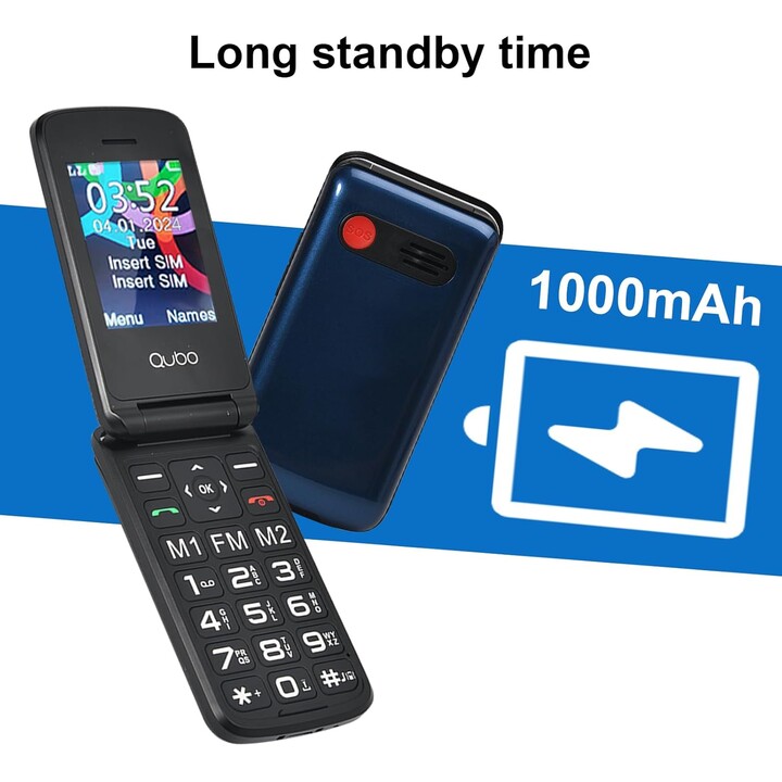 Teléfono Móvil Qubo X-247 4G para Personas Mayores/ Negro y Azul