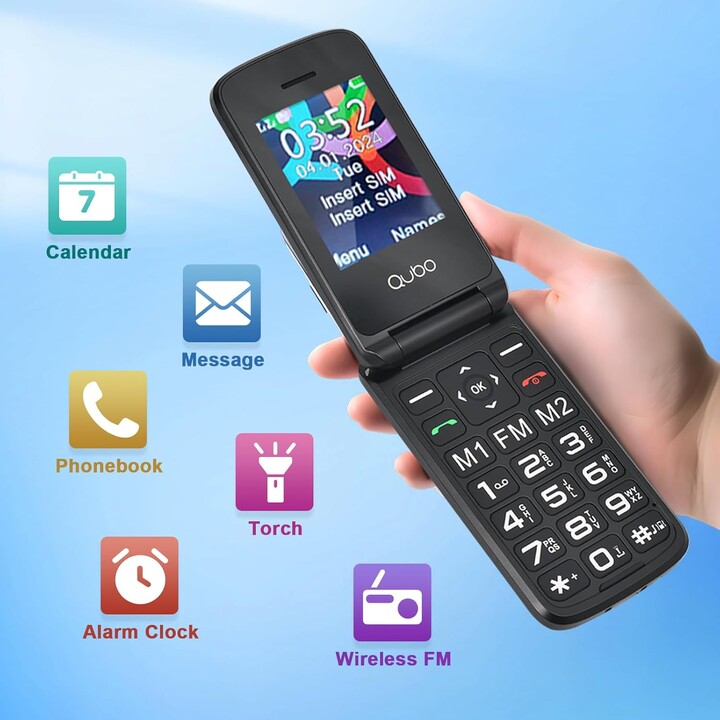 Teléfono Móvil Qubo X-247 4G para Personas Mayores/ Negro y Azul