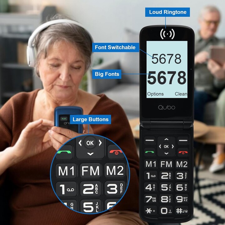 Teléfono Móvil Qubo X-247 4G para Personas Mayores/ Negro y Azul