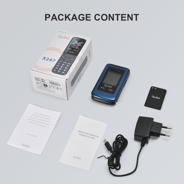 Teléfono Móvil Qubo X-247 4G para Personas Mayores/ Negro y Azul