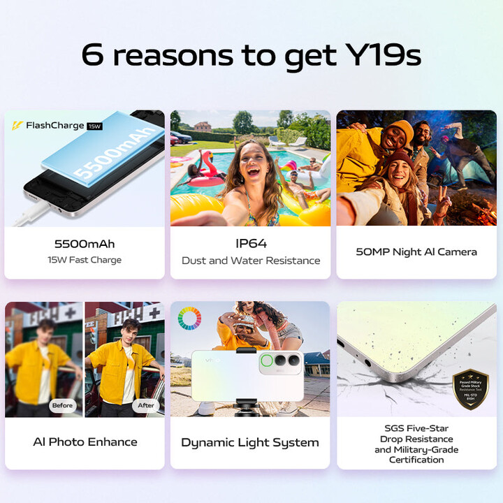 Vivo Y19s 6+128GB, 5500mAh, 50MP Night Al Camera, IP64, Pearl Sliver