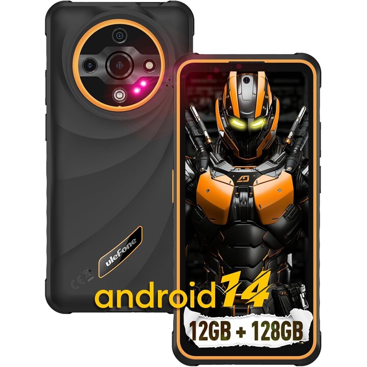 Ulefone Armor X31, 12 GB+128 GB, telefono robusto, fotocamera principale da 48 MP+20 MP, display 6050MAH, 6,56, arancione