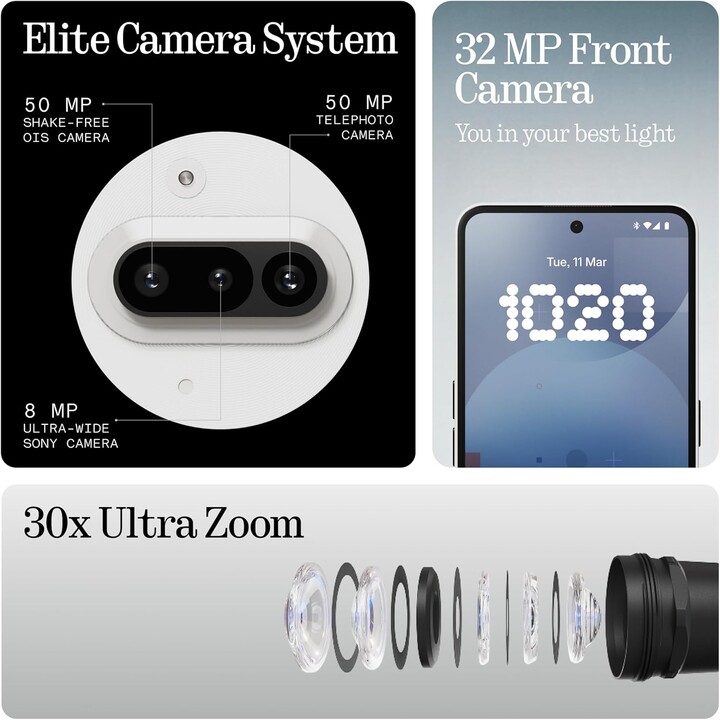 Nothing Phone 3a, 128GB, 32 MP Frontkamera, 30x Ultra Zoom, 50W schnelles Laden, 6,77 FHD+ Amoled Display, Weiß