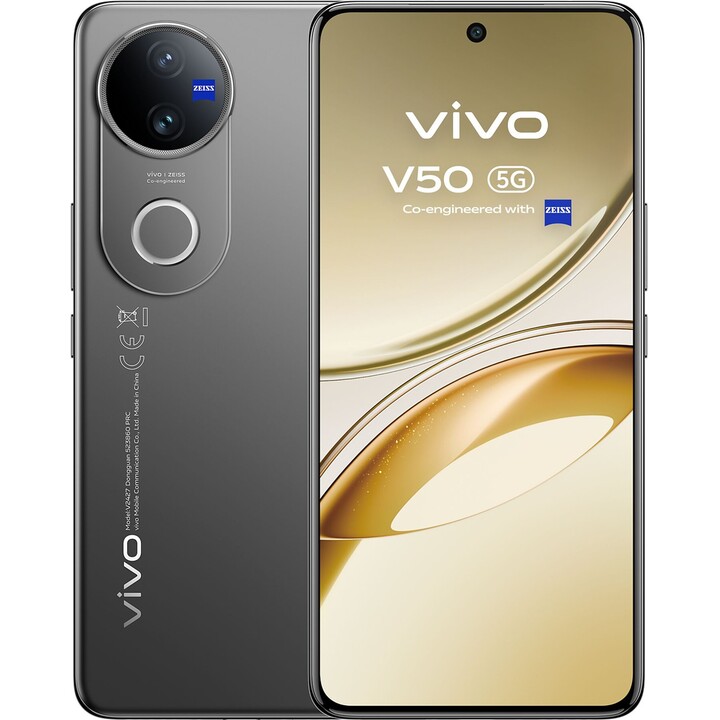 Vivo V50 5G, 12+12 GB RAM, 512 GB, Zeiss 50+50 MP Professionelle Kamera, 4K -Video, 90 -W -Blitzladung, 6,77 Amoled, IP69, Schwa