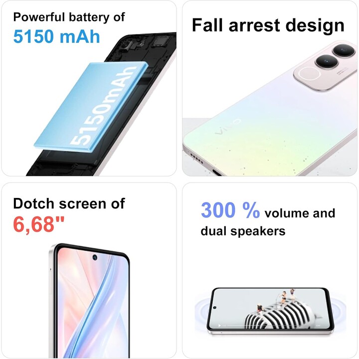 Vivo Y19S, 6+6GB RAM, 128GB ROM, SIM dual, 50MP, 6.68 Pantalla Super Bright, 5150mAh, 44W FlashCharge, IP64, Negro
