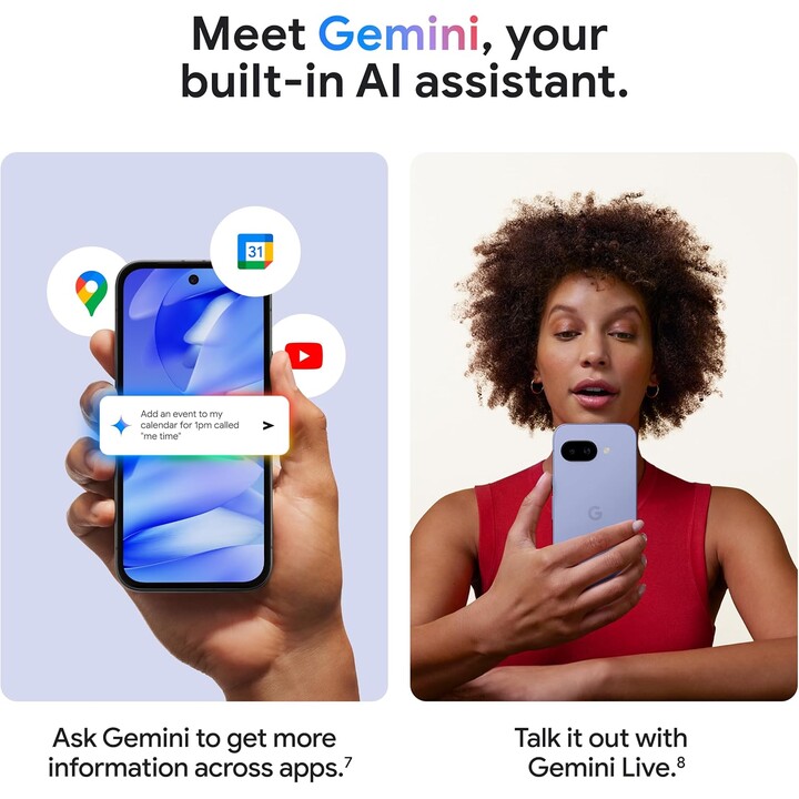Google Pixel 9A, 8 + 128 Go, 5G, Caméra AI, Bluetooth, WiFi 6E, USB, NFC, Obsidian Noir