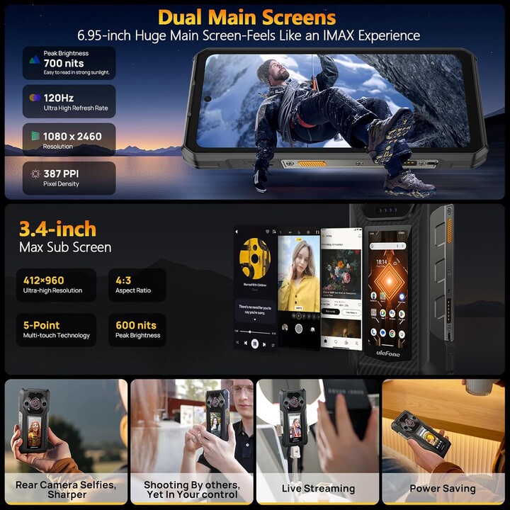 Ulefone Armor 30 Pro 5G, 32GB+512GB, 6.95 inch FHD 120Hz + 3.4 inch Display, 12800mAh 66W, 50MP+50MP+64MP+32MP