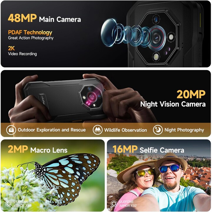 Ulefone Armor X32, 12GB + 128GB/2TB, 48MP + 20MP, Night Vision, 5.65 Inch, 5500mAh IP68, NFC, Black