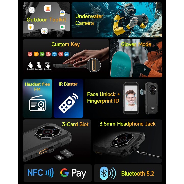 Ulefone Armor X32, 12GB + 128GB/2TB, 48MP + 20MP, Night Vision, 5.65 Inch, 5500mAh IP68, NFC, Orange