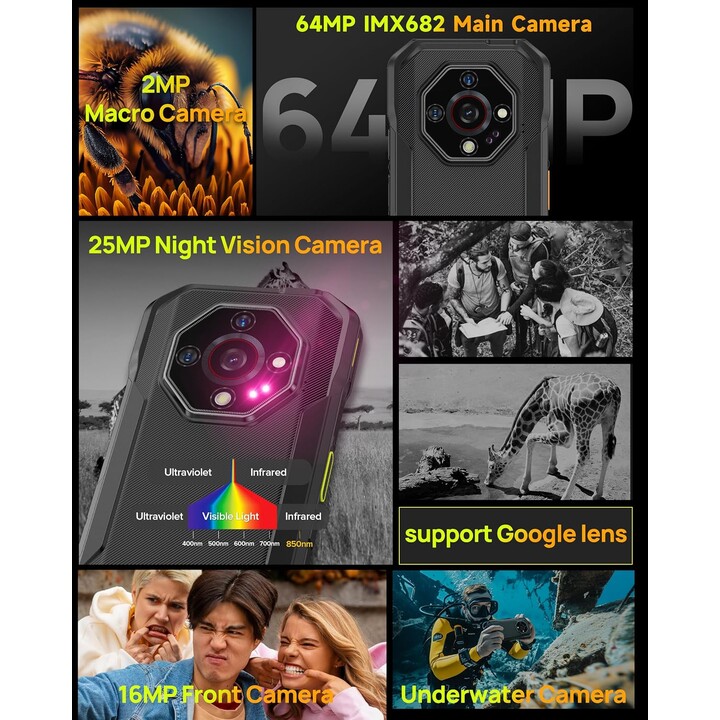 Ulefone Armor X32 Pro, 16GB+256GB/SD-2TB, smartphone 5G, 64 MP+16 MP+25 MP Camera, 5,65 pollici, 5500MAH, NFC, Orange