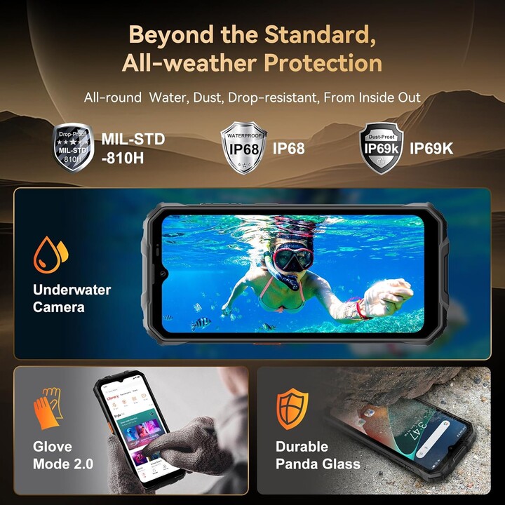 OSCAL Marine 2, 12(4+8)+64GB/2TB, Dual SIM, 11000mAh(18W), Android 15, Gemini AI,IP69K Protection, NFC,6.56 HD,90HZ, Black