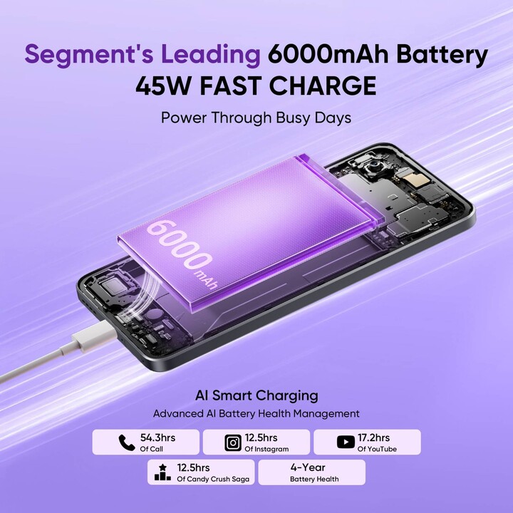 Realme 14T 5G, 8+256GB, 5260mAh Battery, Dimensity 6300, IP69, 50MP, 120Hz AMOLED Display, Purple