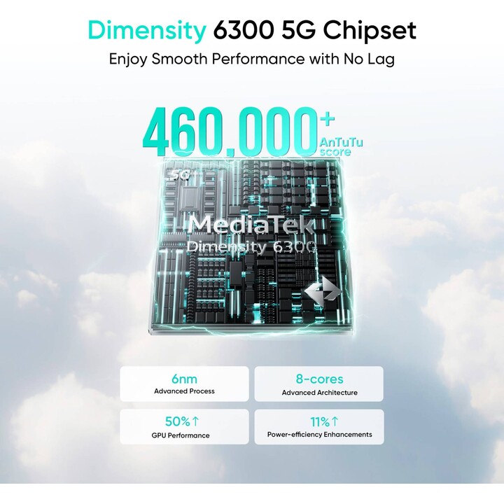 Realme 14T 5G, 8+256 GB, batteria da 5260 mAh, dimensità 6300, IP69, 50 MP, display AMOLED a 120Hz, nero