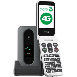 Doro Leva L30 4G, pantalla externa, calidad de audio HD, cámara, botón SOS con GPS, incluida la estación de carga, blanco