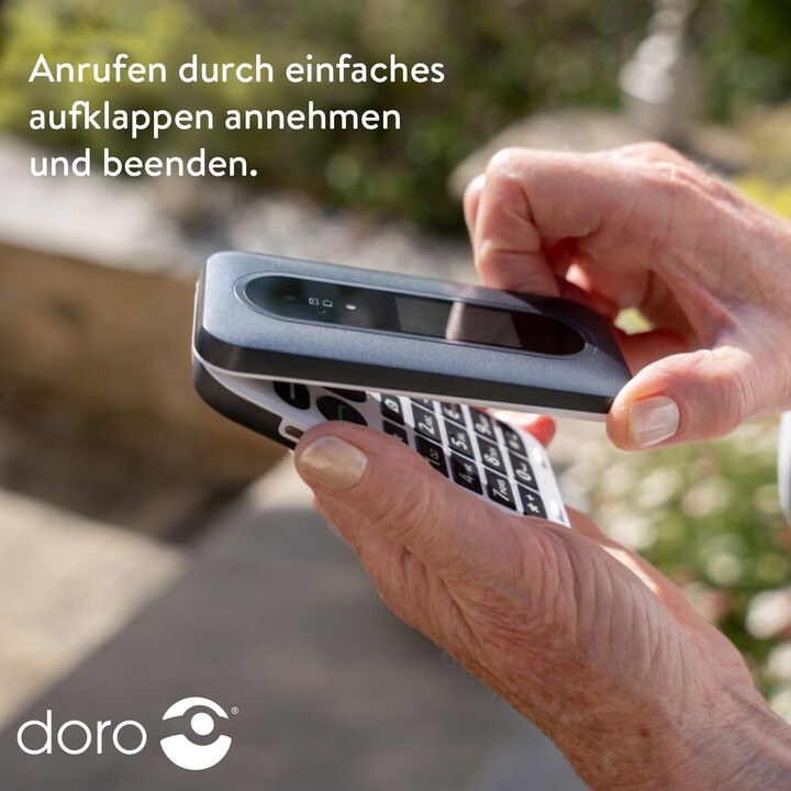 Doro Leva L30 4G, pantalla externa, calidad de audio HD, cámara, botón SOS con GPS, incluida la estación de carga, blanco
