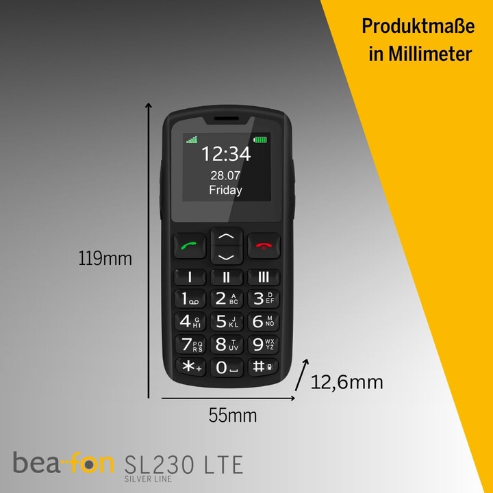Beafon SL230 LTE, Silverline, Senior Mobile Phone with SOS Emergency Button, Black