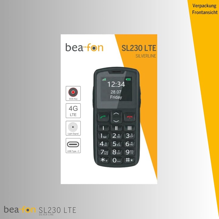 Beafon SL230 LTE, Silverline, Senior Mobile Phone with SOS Emergency Button, Black