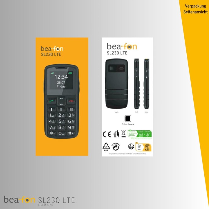 Beafon SL230 LTE, Silverline, Senior Mobile Phone with SOS Emergency Button, Black