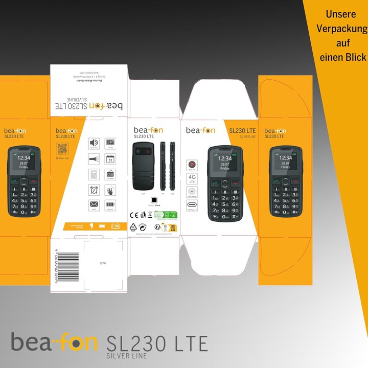 Beafon SL230 LTE, Silverline, Senior Mobile Phone with SOS Emergency Button, Black