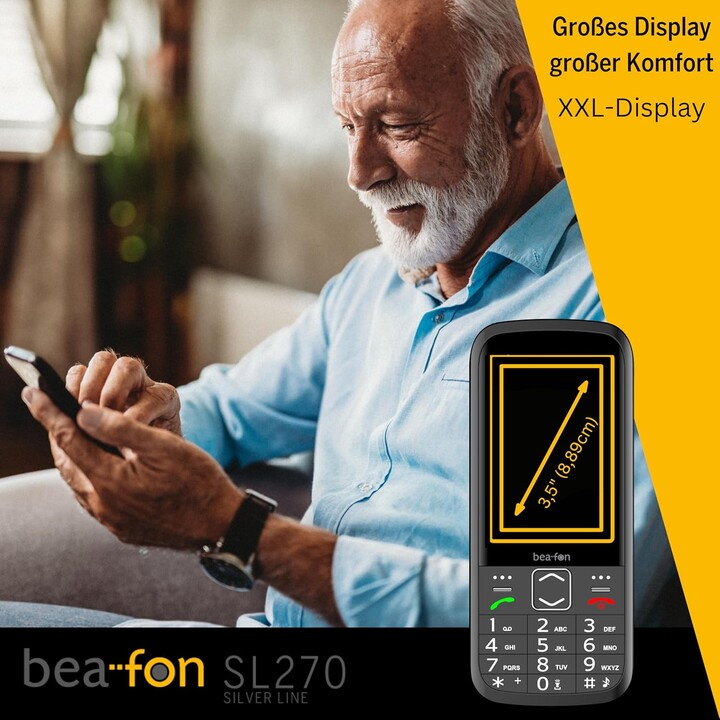 Beafon SL270 Silverline, Senior Telephone, SOS Call Button, 8,89 cm Display, Light Signal, Photo Contacts, Black