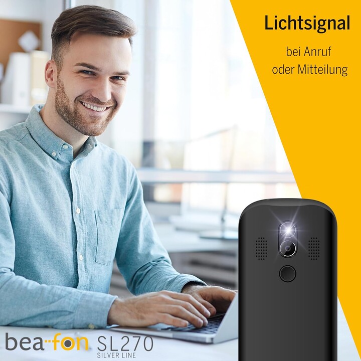 Beafon SL270 Silverline, Senior Telephone, SOS Call Button, 8,89 cm Display, Light Signal, Photo Contacts, Black