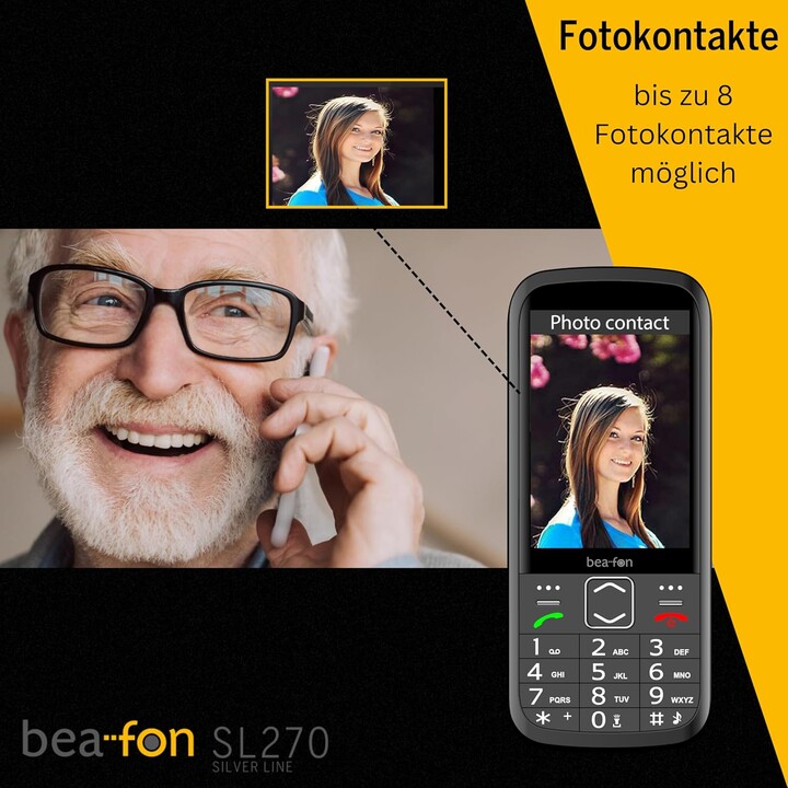 Beafon SL270 Silverline, Senior Telephone, SOS Call Button, 8,89 cm Display, Light Signal, Photo Contacts, Black