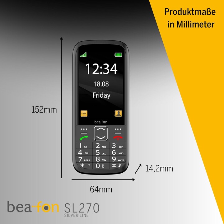 Beafon SL270 Silverline, Senior Telephone, SOS Call Button, 8,89 cm Display, Light Signal, Photo Contacts, Black
