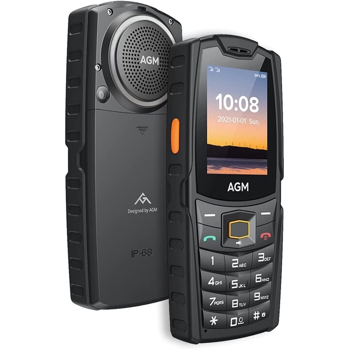 AGM M6, 4G Teléfono resistente, impermeable, botones grandes, altavoz potente de 109 dB, tarjetas SIM duales, 2500 mAh, negro