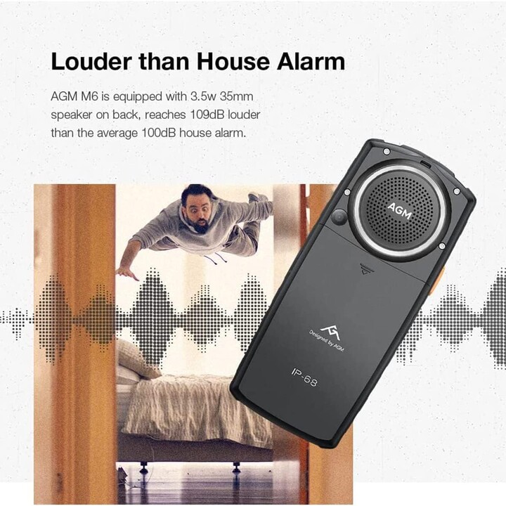 AGM M6, 4G Teléfono resistente, impermeable, botones grandes, altavoz potente de 109 dB, tarjetas SIM duales, 2500 mAh, negro