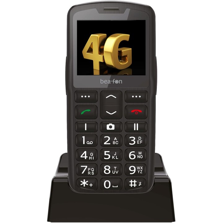 Beafon SL260 LTE 4G Silverline, SOS Call Button, Hearing Aid Compatible, M4/T4, Light Signal, Display 5,58 cm, Black