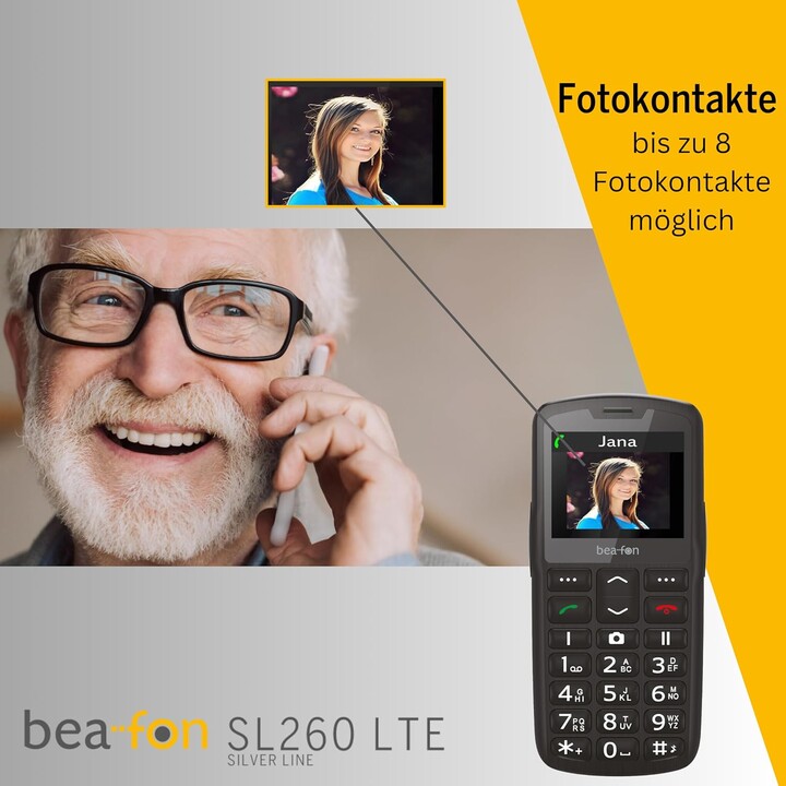 Beafon SL260 LTE 4G Silverline, SOS Call Button, Hearing Aid Compatible, M4/T4, Light Signal, Display 5,58 cm, Black