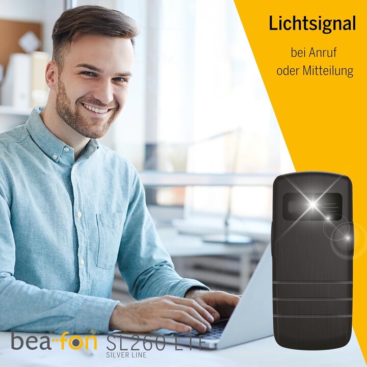Beafon SL260 LTE 4G Silverline, SOS Call Button, Hearing Aid Compatible, M4/T4, Light Signal, Display 5,58 cm, Black