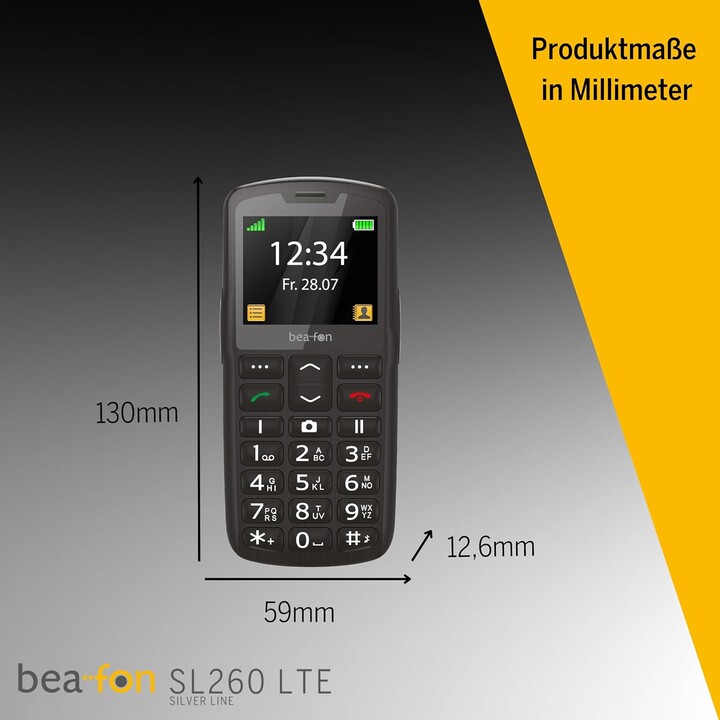 Beafon SL260 LTE 4G Silverline, SOS Call Button, Hearing Aid Compatible, M4/T4, Light Signal, Display 5,58 cm, Black